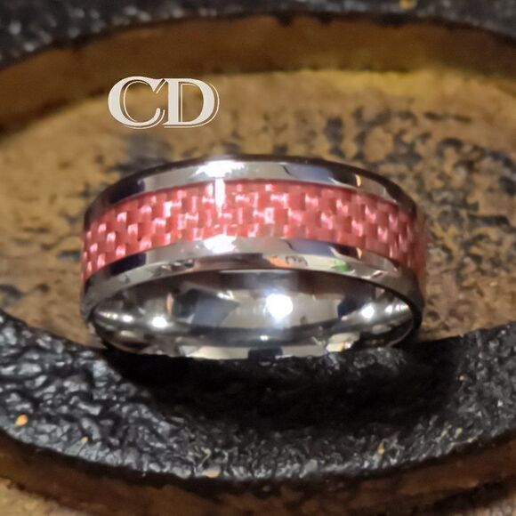 Women's Pink carbon Fiber Ring Band  - Carbon Fiber Ring - Picture 2 of 11